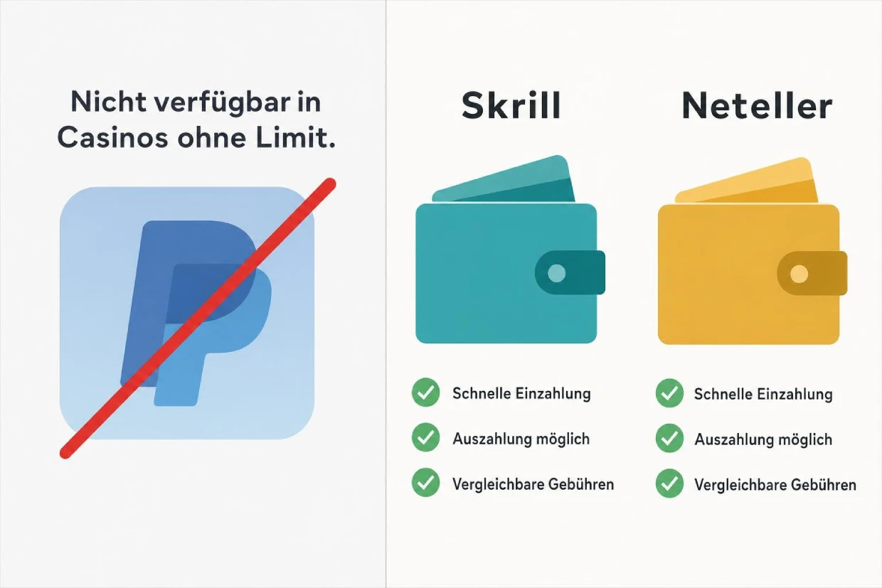PayPal Alternative im Casino ohne Limit: Skrill und Neteller als gleichwertige E-Wallets